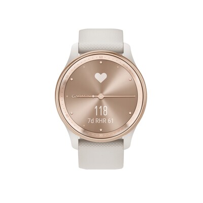 Garmin vívomove Trend Smartwatch, 40.4mm, Peach Gold Stainless Steel Bezel, Ivory Silicone Band (010-02665-01)