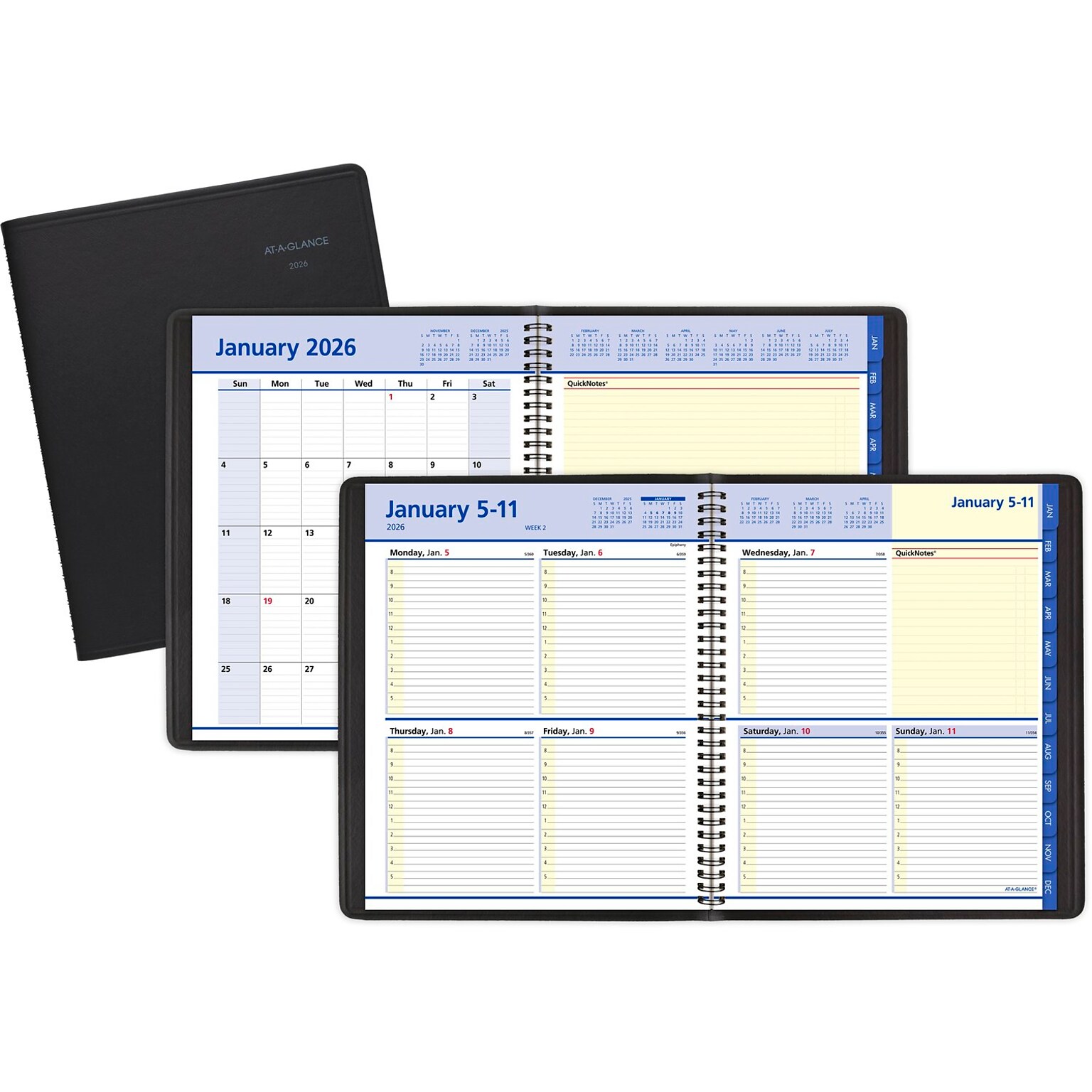 2026 AT-A-GLANCE QuickNotes 8 x 10 Weekly & Monthly Appointment Book, Faux Leather Cover, Black (76-01-05-26)