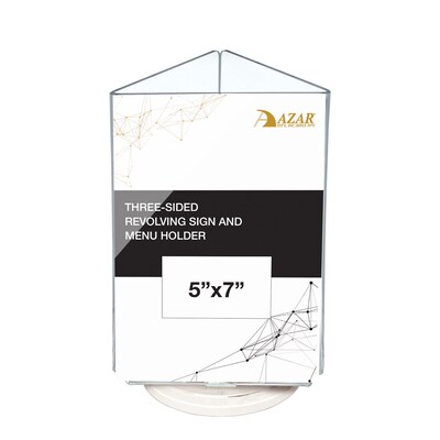 Azar Displays 5 x 7 Three-Sided Revolving Sign and Menu Holder, Top Loading, White Acrylic (193722-WHT)