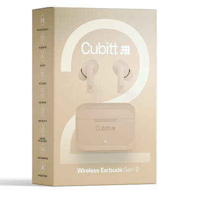 Cubitt Gen 2 Wireless Active Noise Canceling Earbuds, Bluetooth, Beige (CTEG2-9)