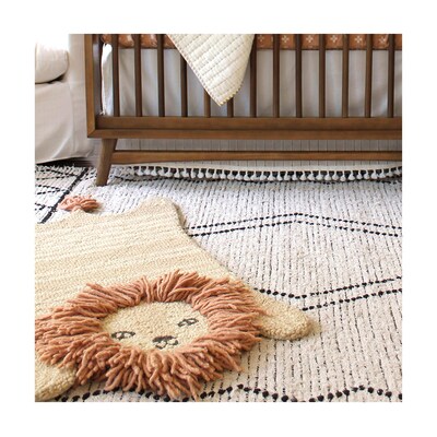 Crane Baby Kendi Wool 36" x 21" Lion Shape Rug, Beige (BC-120RG-1)