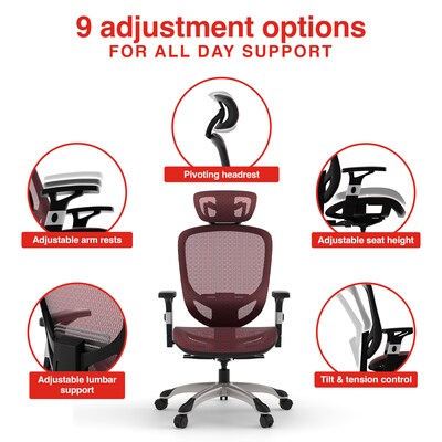Staples Hyken Ergonomic Mesh Swivel Task Chair, Maroon (ST63138)
