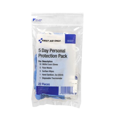 First Aid Only 5-Day Personal Protection Kit, One Size, 22 Pieces/Kit (91227)