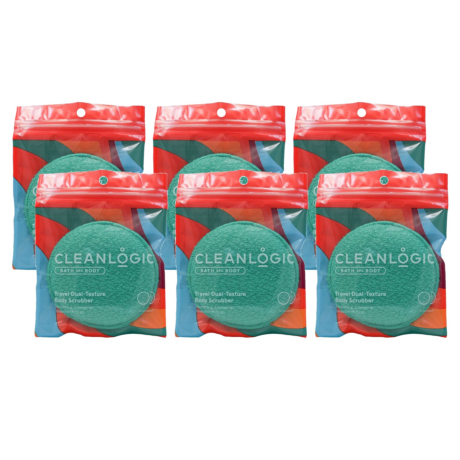 Cleanlogic Exfoliating Round Dual Texture Body Scrubber, 6 Scrubbers/Bag, 16 Bags/Carton