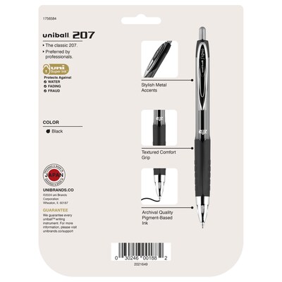 uni-ball 207 Retractable Gel Pens, Medium Point, 0.7mm, Black Ink, 8/Pack (1756584)
