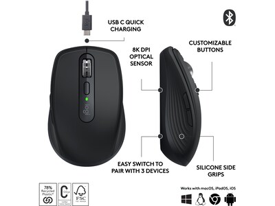 Logitech MX Anywhere 3S Wireless Optical Mouse, Black (910-006928)