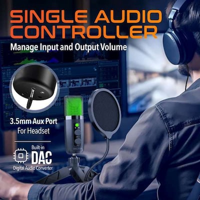 Delton M201 RGB Condenser Microphone for Recording, with ANC Bluetooth Computer Headphones Podcast Kit, Black (DRU3000BD2)