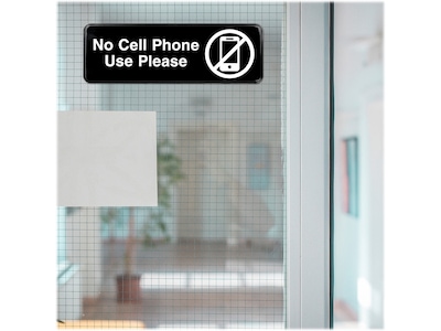 Excello Global Products No Cell Phone Use Please Indoor/Outdoor Wall Sign, 9" x 3", Black/White, 3/Pack (EGP-HD-0266)