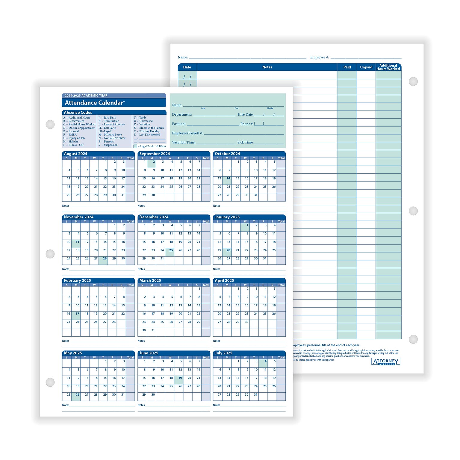 ComplyRight 2024-2025 Academic Attendance Calendar, 50/Pack (A43005015)