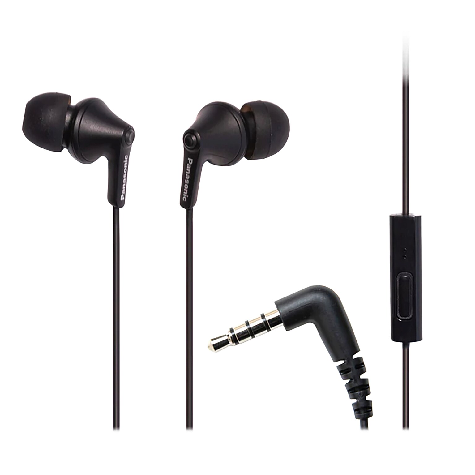 Panasonic ErgoFit Earbuds with Microphone & Neodymium Drivers, Matte Black (RP-TCM125)