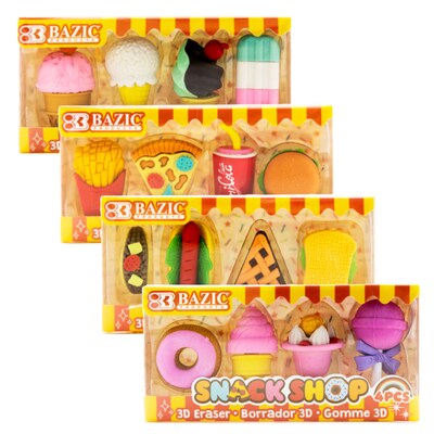 Bazic Snack Shop 3D Eraser, Multicolor, 4 Erasers/Set, 24/Sets (BAZ2250)