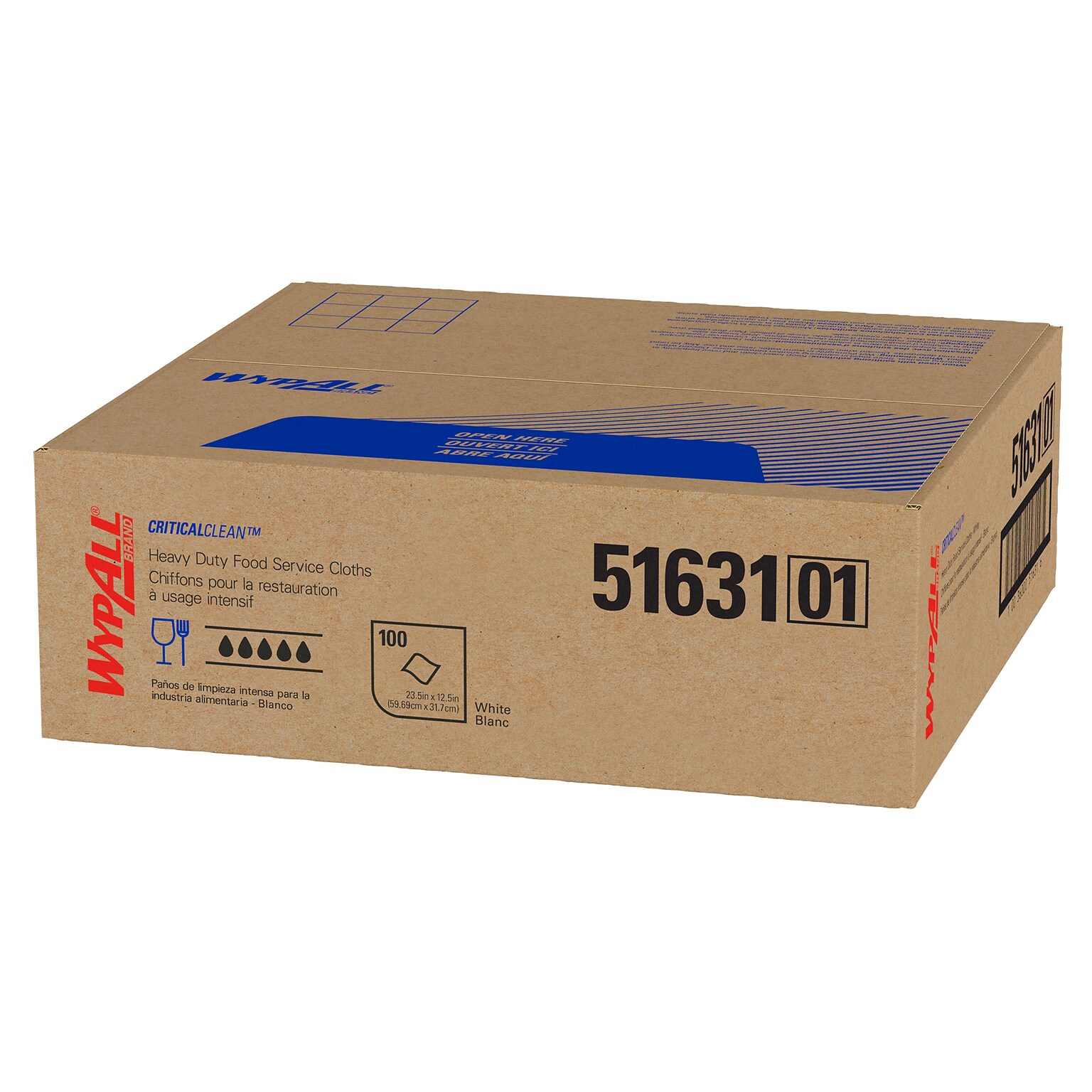 WypAll CriticalClean Foodservice Cloths, 12.5 x 23.5, White, 100 Sheets/Box (51631)