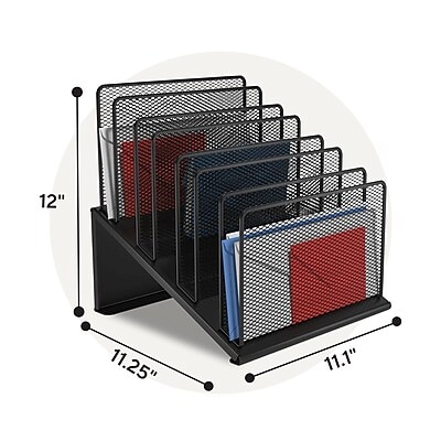 TRU RED™ 7-Compartment Metal Mesh File Organizer,  Matte Black (TR57559)