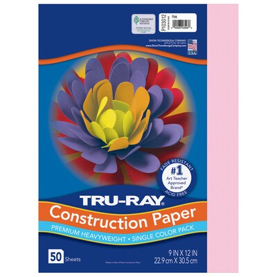 Tru-Ray 9 x 12 Construction Paper, Pink, 50 Sheets/Pack, 10 Packs/Bundle (PAC103012-10)