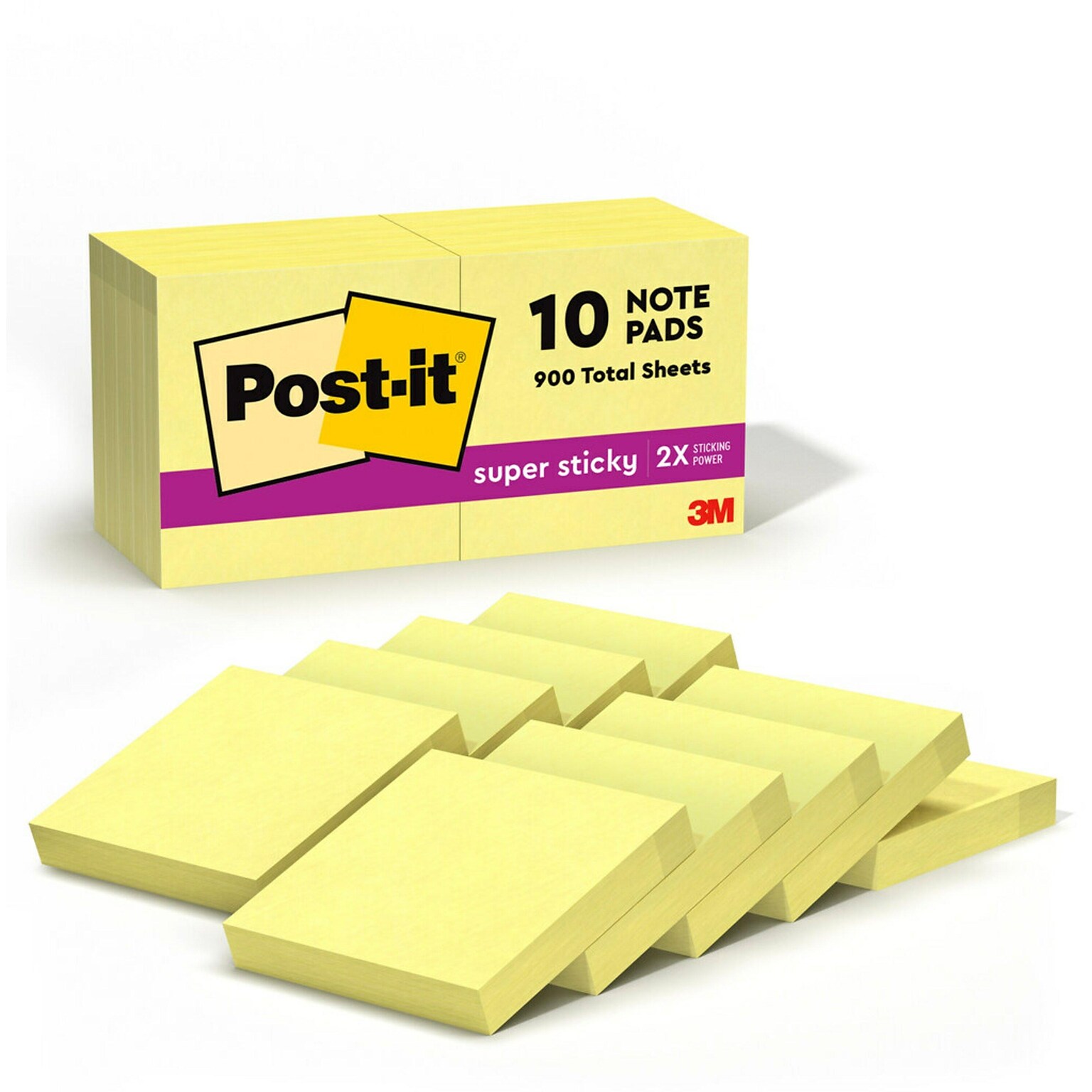 Post-it Super Sticky Notes, 1 7/8 x 1 7/8, Canary Collection, 90 Sheet/Pad, 10 Pads/Pack (62210SSCY)