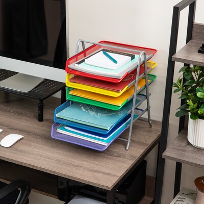 Mind Reader 5-Compartment Metal Desk Tray, Multicolor (5TPAPER-ASST)