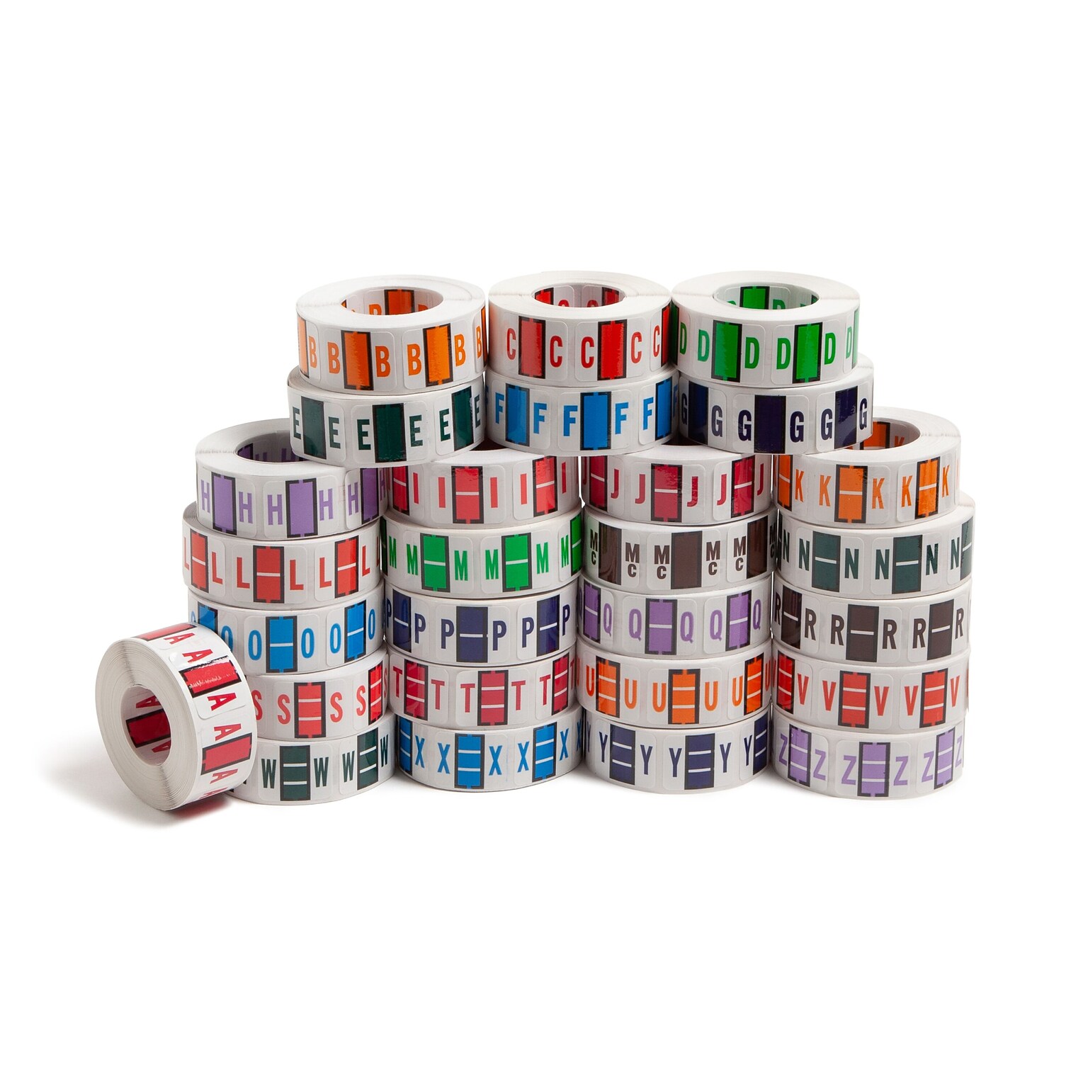 Smead BCCR Bar Style Color-Coded File Folder Labels, 1 x 1.25, Assorted Colors, 500/Rolls, 26 Rolls/Box (67070)