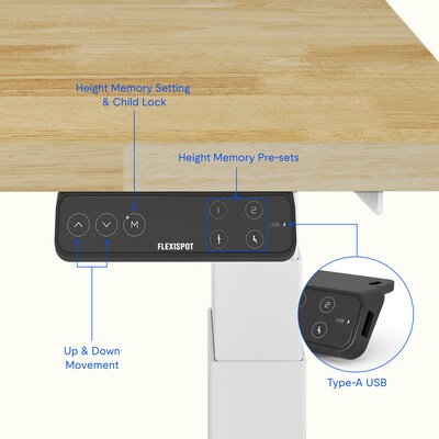 FlexiSpot E7 Commercial 48''W Electric Adjustable Standing Desk, Rubberwood/White (E7WCOM4824-RW)