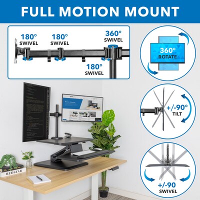 Mount-It! 24" W Manual Adjustable Standing Desk Converter with Dual Monitor Mount, Black (MI-7914)