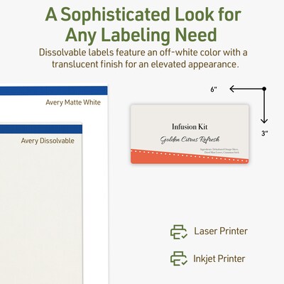 Avery Dissolvable Rectangle Multipurpose Labels, 3" x 6", Off-white, 75/Pack (94249)