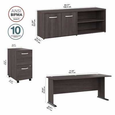 Bush Business Furniture Studio A 72"W Computer Desk with File Cabinet and Storage Cabinet, Storm Gray (STA007SGSU)