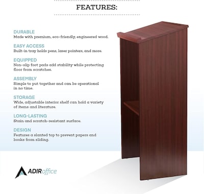 AdirOffice 46" Speaker Podium Lectern, Mahogany (661-01-BLK-PKG)
