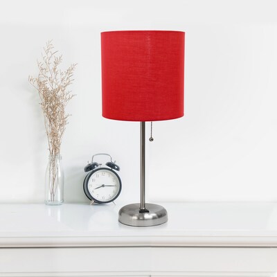 Simple Designs 19.5" LED Table Lamp, Brushed Steel/Red Shade (LT2024-RED-CCLB)