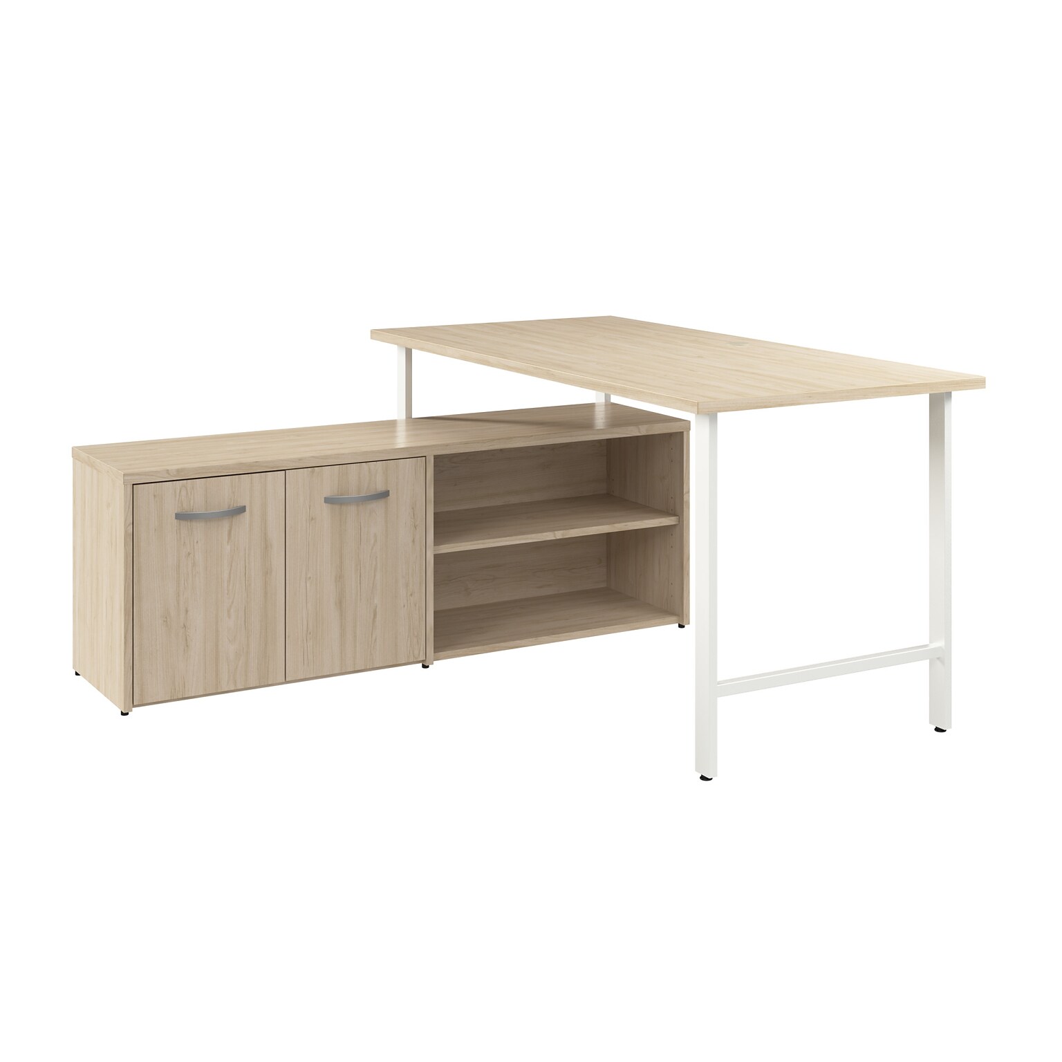Bush Business Furniture Hustle 60W Computer Desk and Low Storage Cabinet with Doors and Shelves, Natural Elm (HUS011NE)
