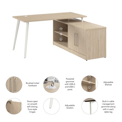 Bush Business Furniture Vista 60"W L Shaped Desk with Low Storage Cabinet, Natural Elm (VST006NE)
