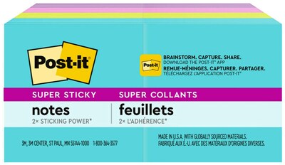 Post-it Super Sticky Notes, 1 7/8 x 1 7/8, Supernova Neons, 90 Sheets/Pad, 8 Pads/Pack (622-8SSMIA