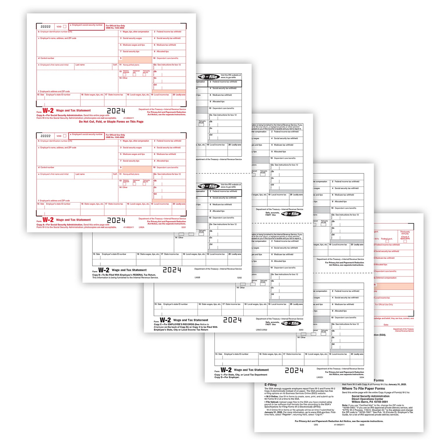 ComplyRight 2024 W-2 Tax Form Tax Form Set with Envelopes, 6-Part, 2-Up, 50/Pack (95216E)