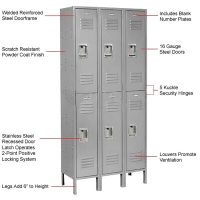 Global Industrial Infinity 2-Tier 6-Door Locker, 36"W x 18"D x 78"H, Gray (968269GY)