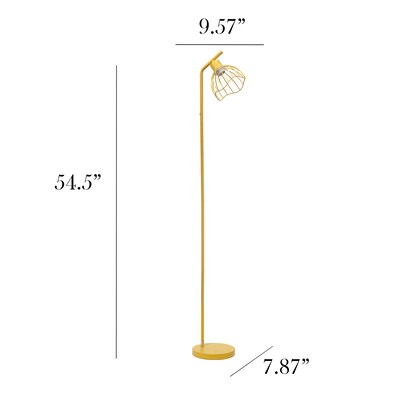 Simple Designs Sleek Essentials 54.5" Metal Floor Lamp with Wire Cage Shade, Yellow (LF1050-YLW)