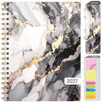 2027 Excello Brands 9 x 11 Weekly & Monthly Standard Planner, Paperboard Cover, Black Gold Marble (FSHN-CY27-8511-34)