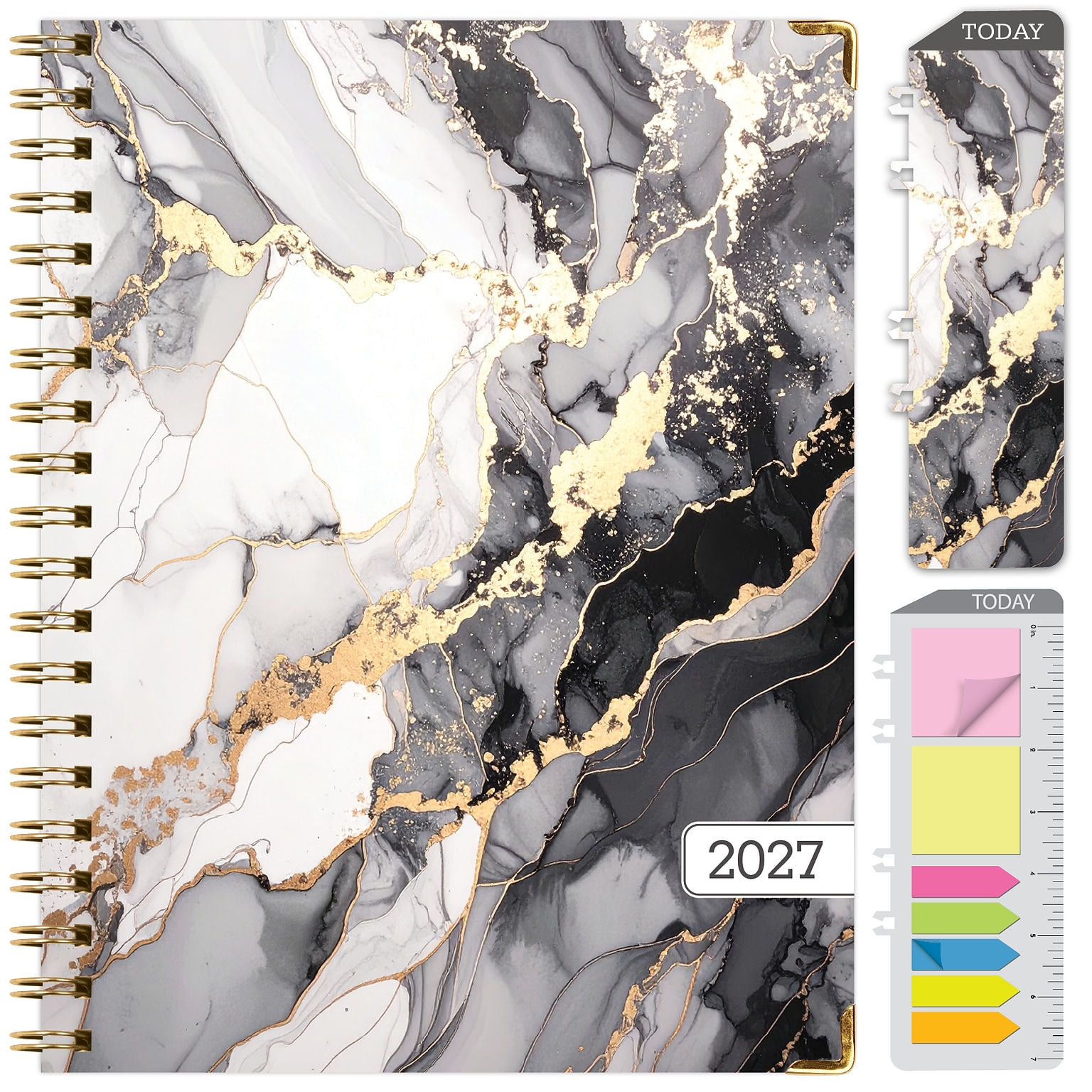 2027 Excello Brands 9 x 11 Weekly & Monthly Standard Planner, Paperboard Cover, Black Gold Marble (FSHN-CY27-8511-34)