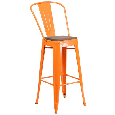 Flash Furniture Lily Contemporary Metal Vertical Back Barstool, Orange, 4-Pieces/Pack (4CH3132030GBORW)