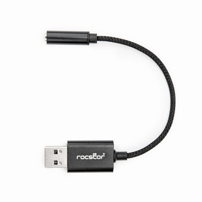 Rocstor USB Type-A to 3.5mm Audio Adapter, Male, Black (Y10A346-B1)