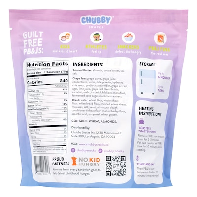Chubby Snacks Almond Butter & Grape Jam Sandwich, 10.6 oz, 12/Pack (600-04138)