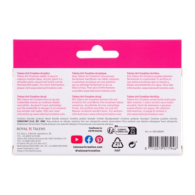 Talens Art Creation Acrylic Paint, Assorted Colors, 12mL, 6/Set, 3 Sets/Bundle (TLN9021860M-3)