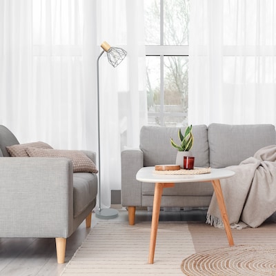 Simple Designs Farmhouse Fusion 55.91" Iron Floor Lamp with Round Shade, Gray (LF2019-GRY)