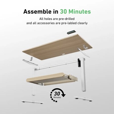 Huanuo 48"W Electric Rectangular Adjustable Standing Desk with Storage Drawer, Natural (HNESD77N)