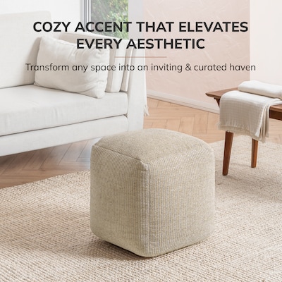 Anji Mountain Madison Ivory Natural Fabric Square Pouf Ottoman (AMBPF101-1818)