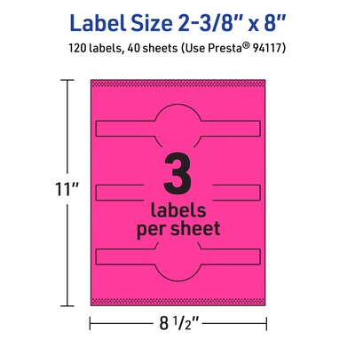 Avery Cigar Laser/Inkjet Multipurpose Labels, 2-3/8" x 8", Neon Magenta (120/Box)