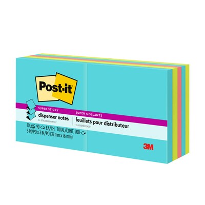 Post-it Pop-up Super Sticky Notes, 3" x 3", Supernova Neons, 90 Sheets/Pad, 10 Pads/Pack (R330-10SSMIA)