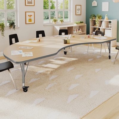 Flash Furniture Wren Kidney Activity Table, 96 x 48, Height Adjustable, Light Natural Top/Silver Frame (XUA4896KDLNTPC)