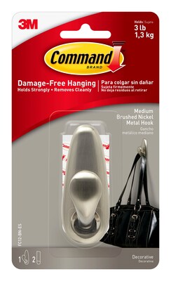 Command Medium Forever Classic Hook, 3 lb., Brushed Nickel (FC12-BN-ES)