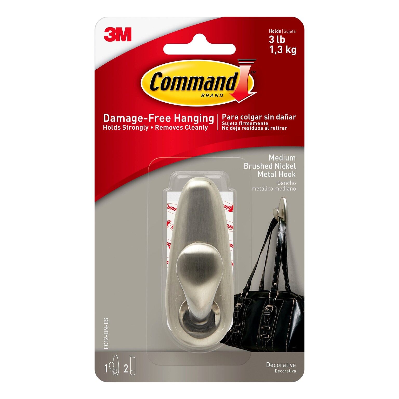 Command Medium Forever Classic Hook, 3 lb., Brushed Nickel (FC12-BN-ES)