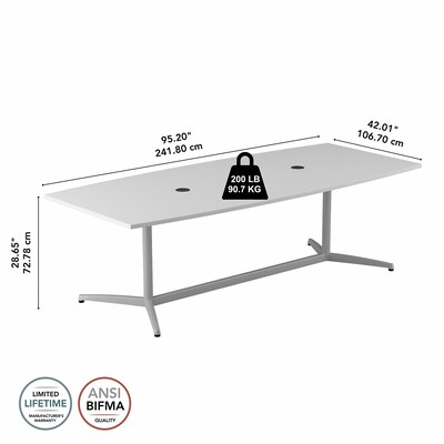 Bush Business Furniture 96W x 42D Boat Shaped Conference Table with Metal Base, White (99TBM96WHSVK)