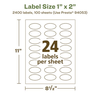 Avery EcoFriendly Laser/Inkjet Oval Multipurpose Labels, 1" x 2", White, 2400/Box (94053)