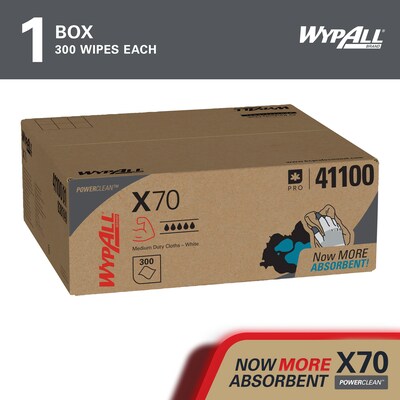 WypAll PowerClean X70 Cloths, 14.9 x 16.6, White, 300 Sheets/Box (41100)